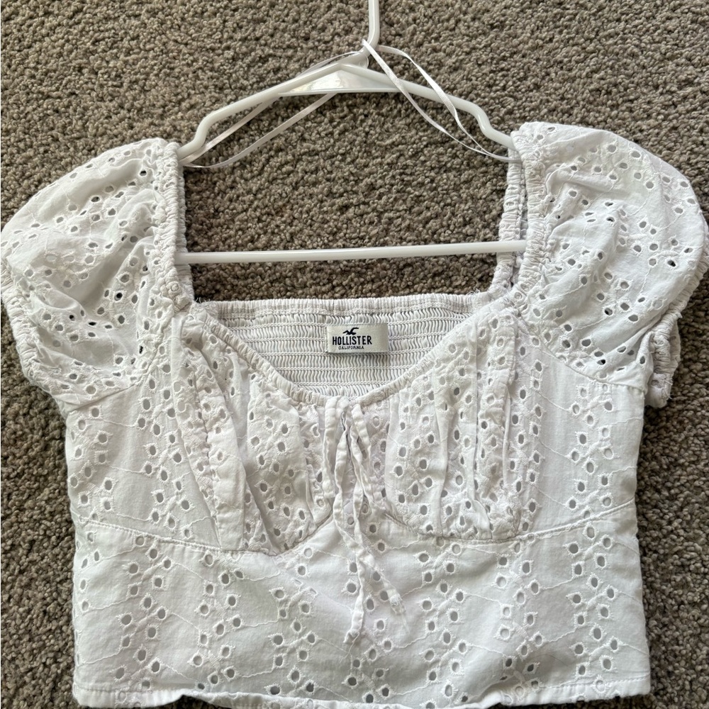 Hollister White Eyelet Blouse with Puff Sleeves